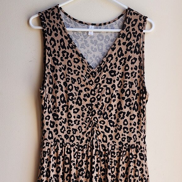 Niloufo Brown Leopard Print Sleeveless Stretchy Midi Sundress Size Large - Picture 4 of 14